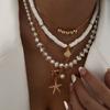 4er Set Boho Barock Imitation Perle Muschel Seestern Zerkleinerter Stein Perlen Multi-Layer Falten Tragen Halskette für Damen Schmuck Geschenke