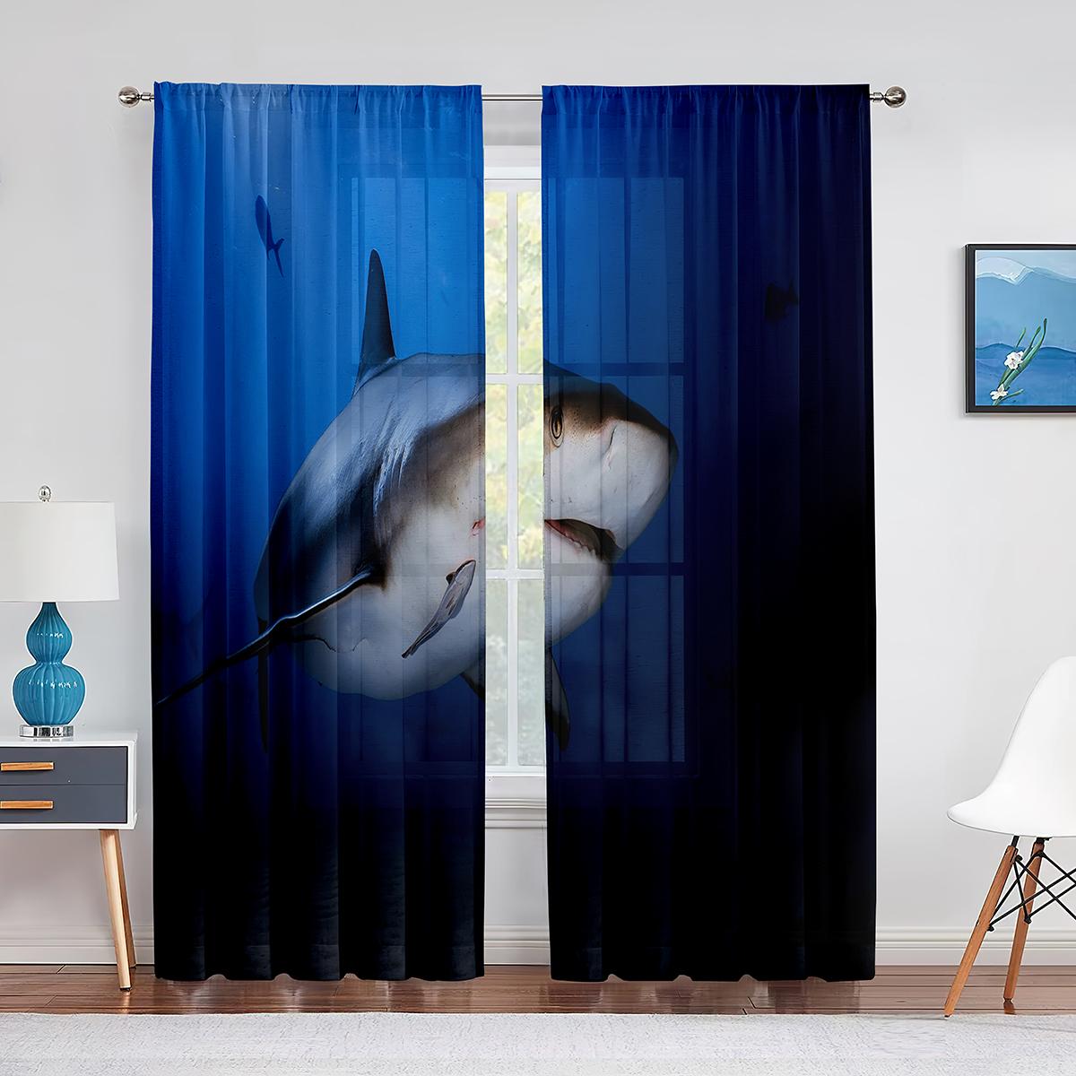3D Акула Рыба Океан Морская Тема Прозрачная Вуаль Шторы для Гостиной Окна Шифоновые — фото 4
