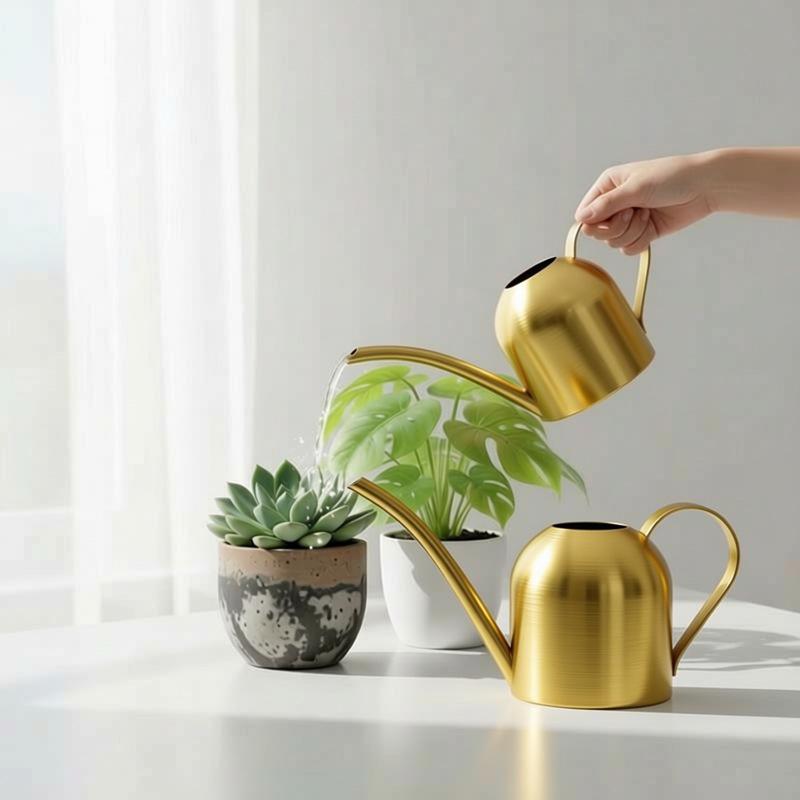 Golden 500ML Stainless Steel Watering Can with Long Spout - Green Plant Sprayer & Small Garden Sprinkler