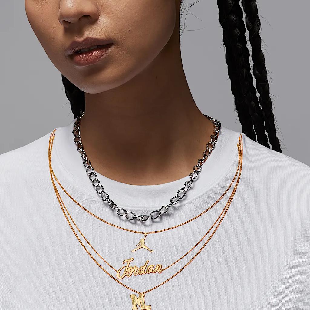 Jordan Logo Letter Round Neck Drop Shoulder Loose Short Sleeve T-Shirt Women T-Shirt White IH0834100