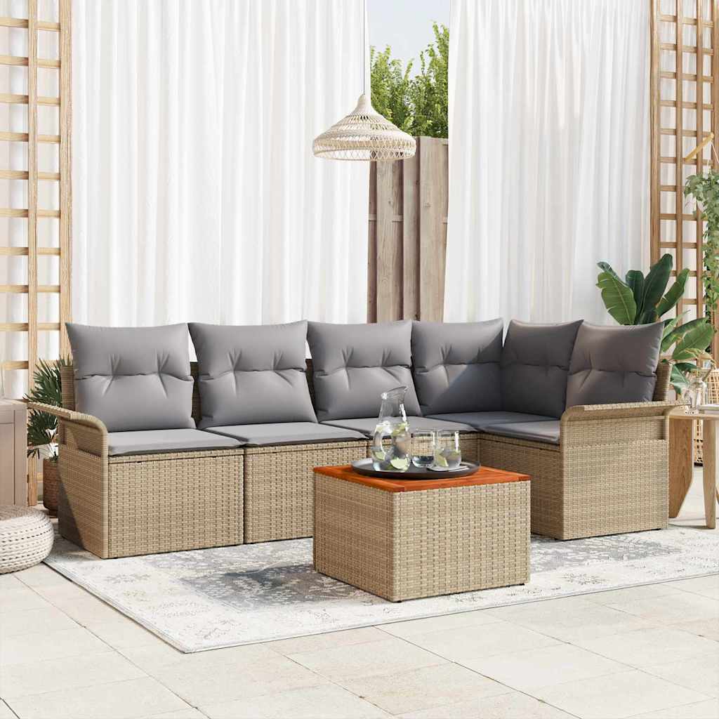 Garden Sofa Set with Cushions 6 Pcs Beige Poly Rattan