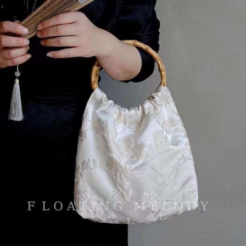 

[Oriental Elegant Koi] Retro New Chinese Flower Bamboo Bag Flong Fuyuesheng Original with Cheongsam