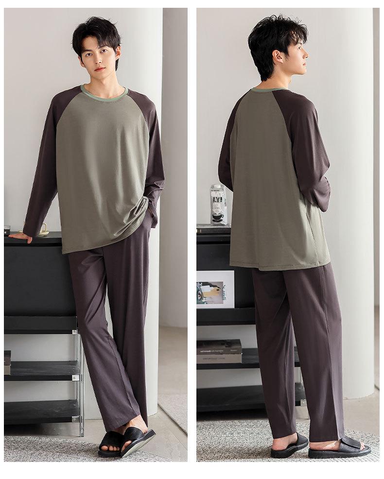 Men's Color Block Modal Pajama Set - Long Sleeve Round Neck for Stylish Spring and Autumn Wear