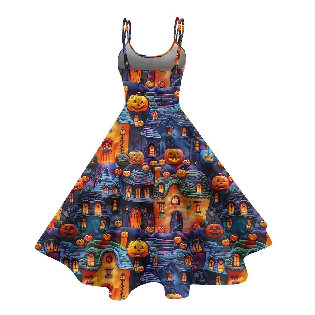 Women's Fashion Casual Halloween Print Sexy Off Shoulder Punk Retro Dress