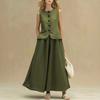 Women Sleeveless Button Front Vest Waistcoat and Long Skirt Two Piece Set Fashionable Solid Color Suit for Casual and Formal Wear