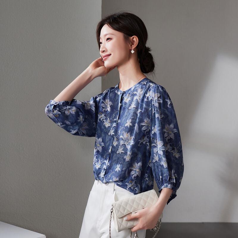 SOFSIL Lily Print Silk Blouse L