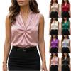 Ärmellose Satin V-Ausschnitt Bluse für Damen Büro Oberteil Elegantes Leichtes Pullover Hemd für Business Casual