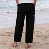 Women Loose Fit Wide Leg Drawstring Pants Casual Linen Trousers with Pockets Elastic Waistband Relaxed Fit Summer Bottoms