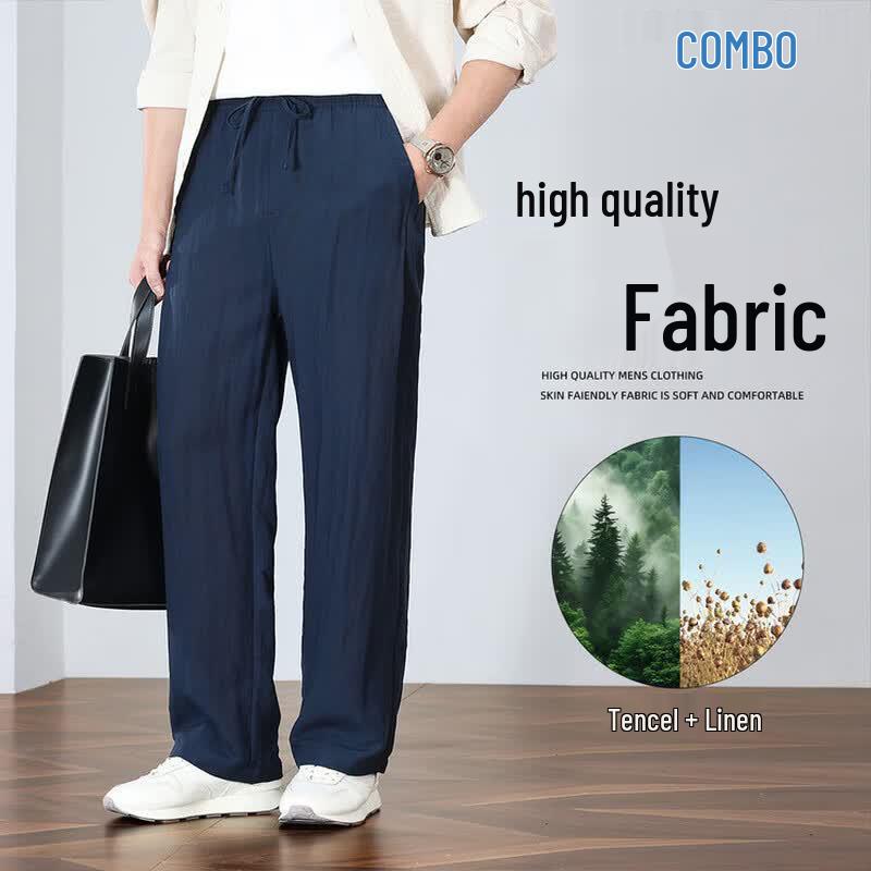 Kangbo Men s Tencel Linen Blend Straight Casual Pants M