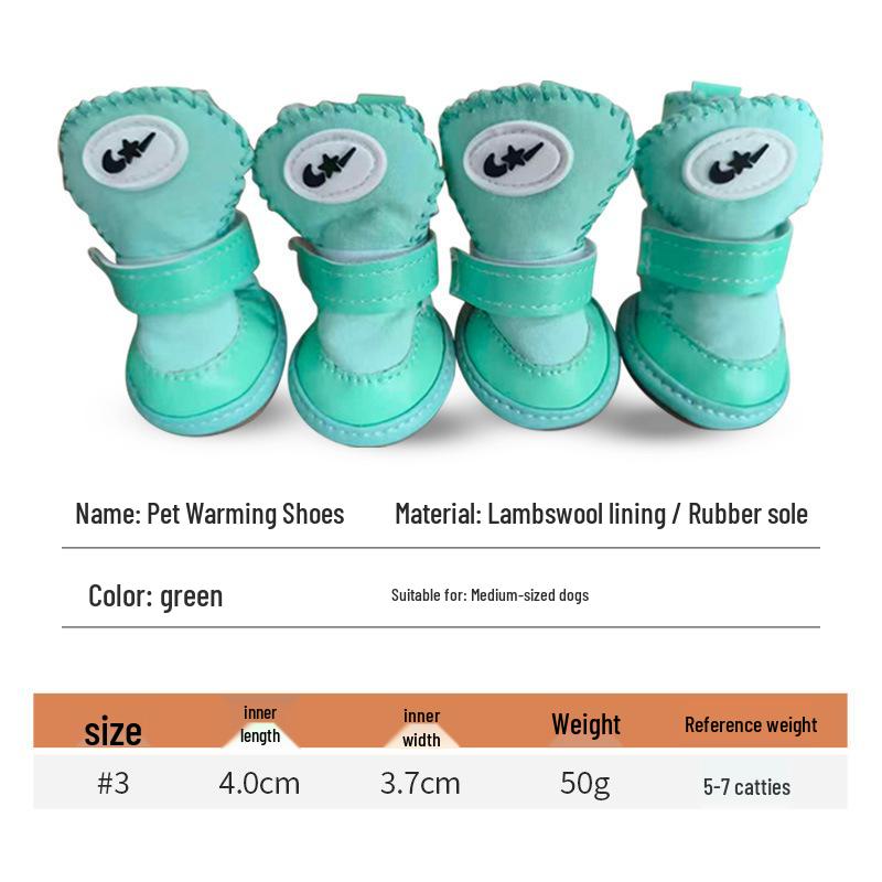 Durable Pet Warm Shoes with Lambswool Lining and Rubber Sole