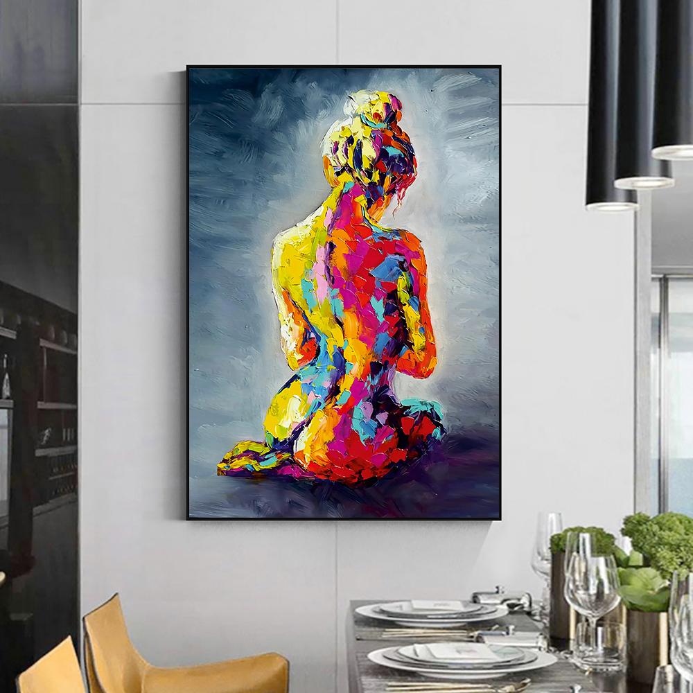 Abstract Nude Girls Canvas Painting Wall Art Sexy Woman Art In Colors Decoration Posters and Prints Home Wall Decor, No Frame