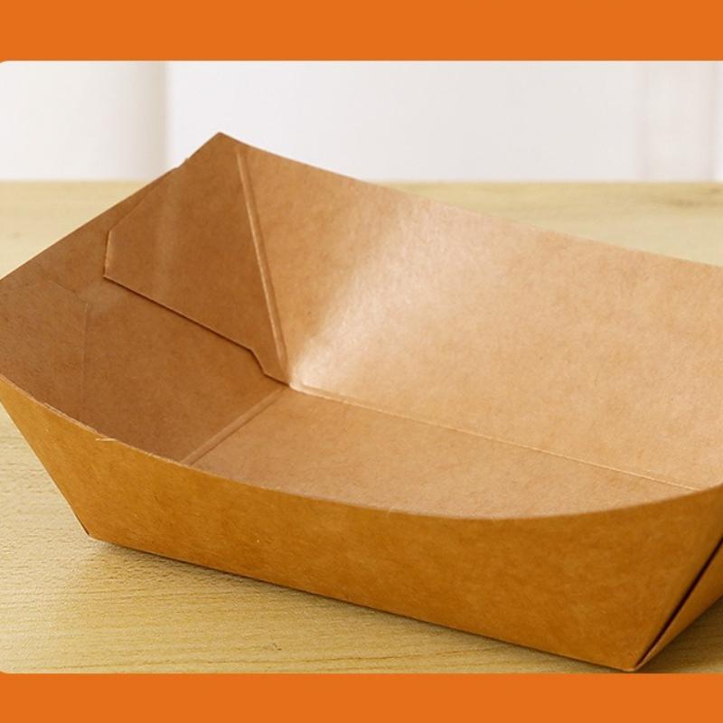 Disposable Paper Plates PE Coated Oil Proof Film Barbecue Plate Burger French Fries Grilled Skewers Hot Dogs Boat Shaped Tray Pack Tableware