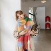Rainbow Colorful Tassel Scarf Ladies Chic Trend Women'S Scarves Imitation Cashmere Plaid Muffler Warm Thick Female Wrap