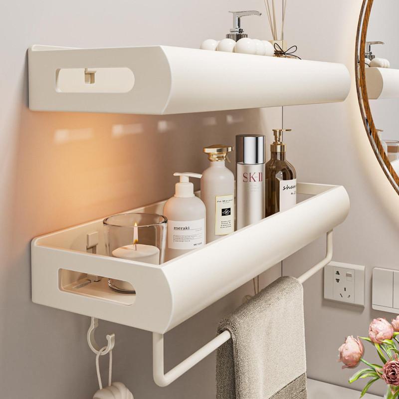 Moderne Stahl-Badezimmer-Wandregal mit abnehmbaren Haken für Dusch- und Toilettenaufbewahrung
