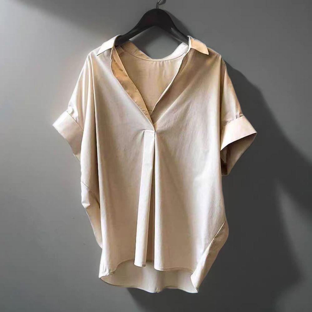 Crop Top Flip Collar T-shirt V-neck Basic Tees Shirts Women Fashion Short Sleeve Blouse Holiday