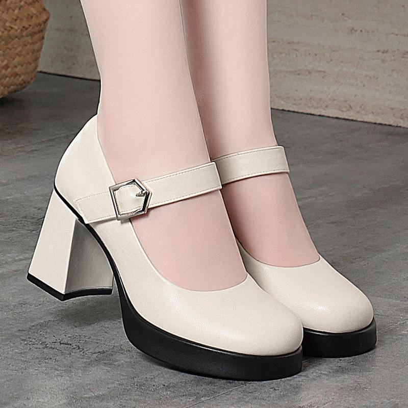 

Мода Модные Повседневные Водонепроницаемые Туфли на Высоком Каблуке на Платформе Рабочие Туфли Однострочные Подиумные Кожаные Туфли Толстая Подошва Мэри Джейн Одинарные Туфли 35