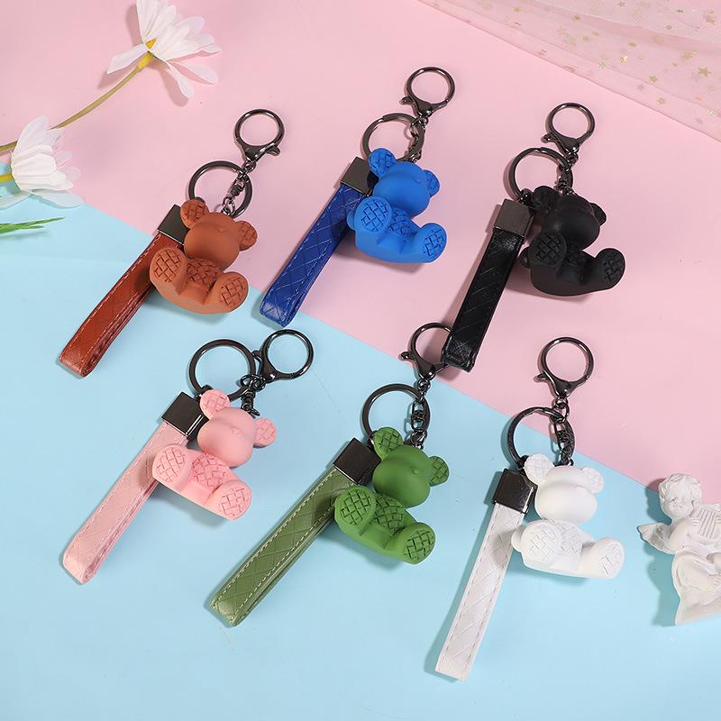 Charming Cartoon Bear Bamboo Weave Keychain Pendant