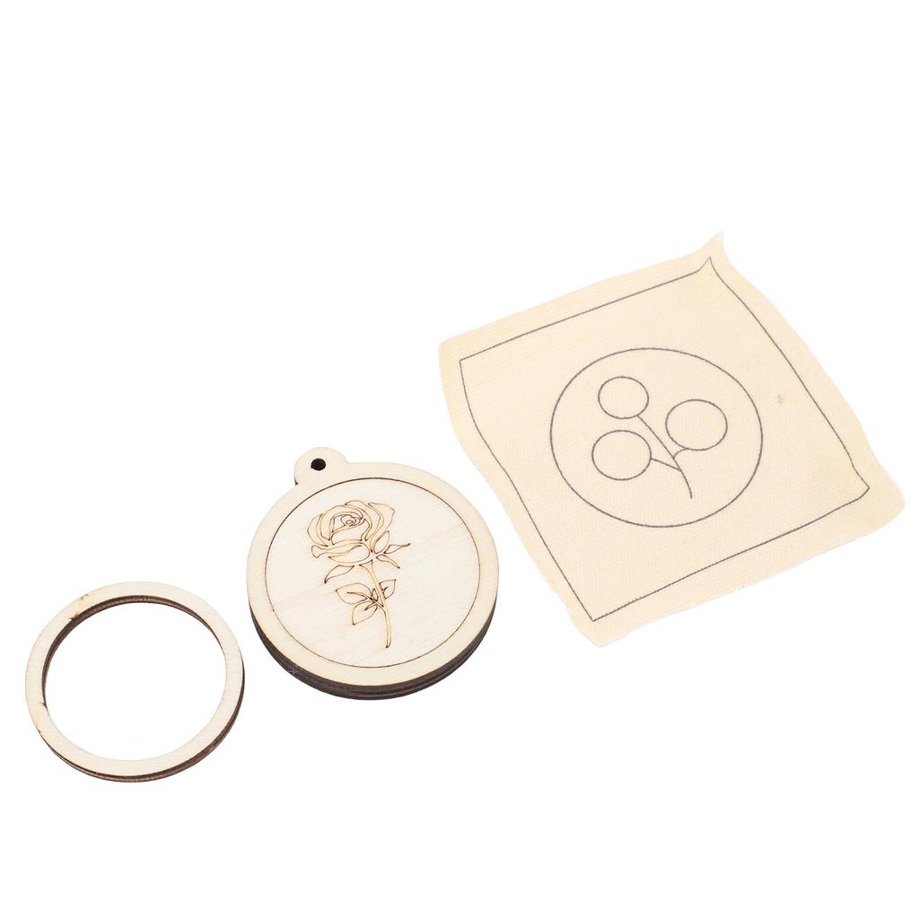 Embroidery Keychain Crafting Kit Mini Wood Round Hoop Keychain Making Set for Bag Key Phone Decoration