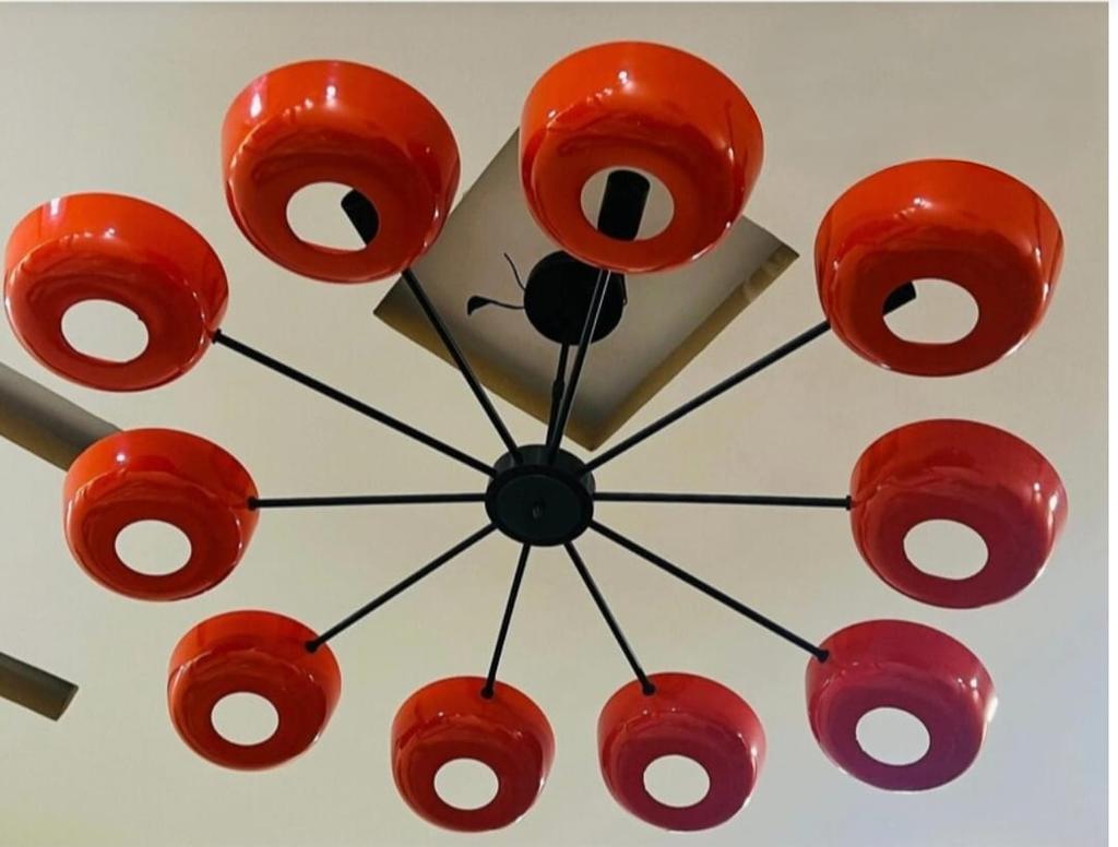 Modern Red Sputnik Chandelier Retro Mid Century 10 Arm Ceiling Light Fixture Industrial Loft Lighting for Dining Room Kitchen Living Room