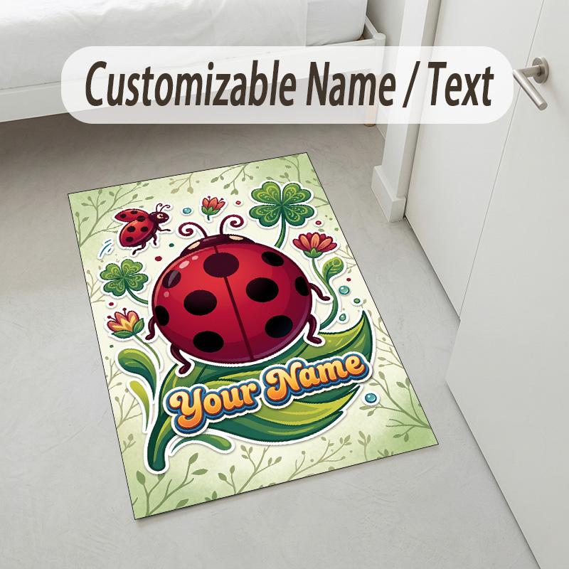 Floral Garden Theme Crystal Velvet Rug Personalized Custom Name Text Soft Floor Mat Home Decor