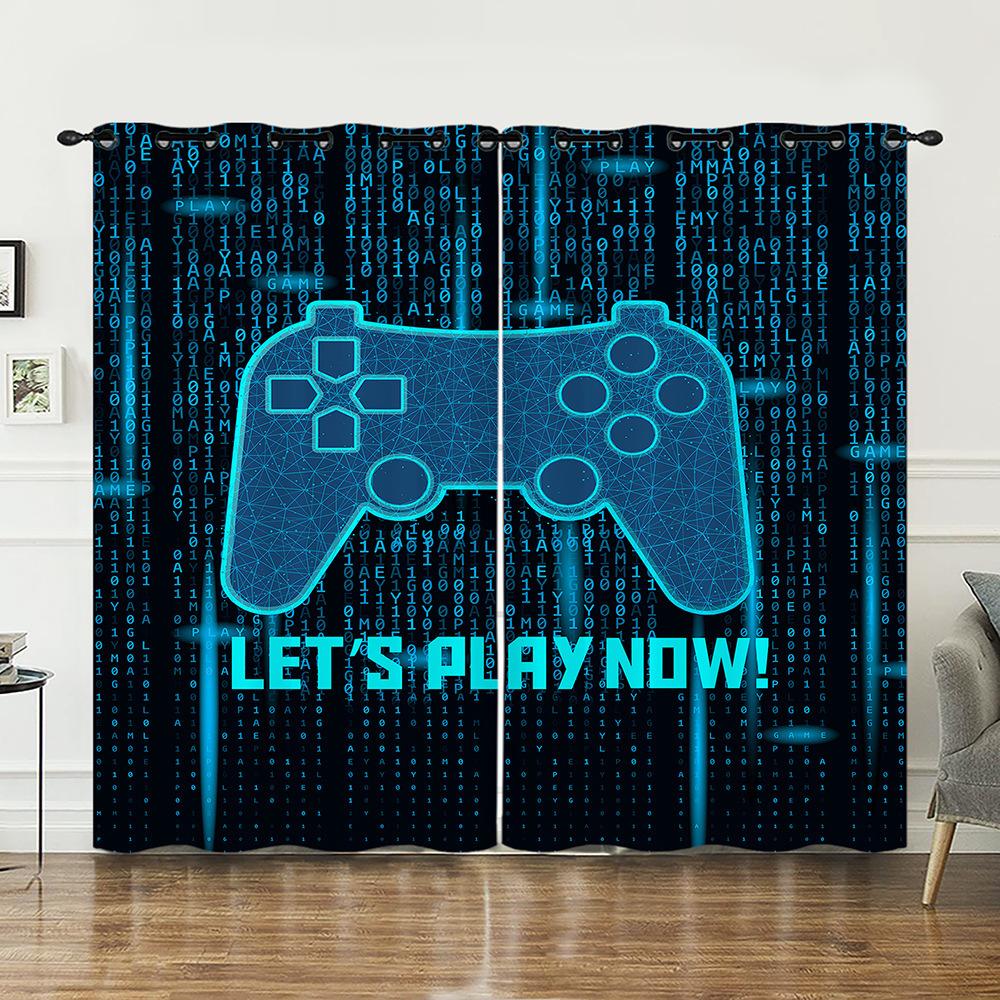 Curtain Gamepad Gradual Change 3D Digital Printing Blackout Curtain Punching