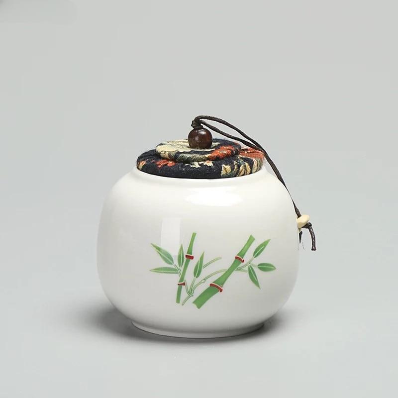 Ceramic Tea Caddy Canister Mini Portable Travel Sealed Can Kitchen Food Storage Tanks Porcelain Candy Jars