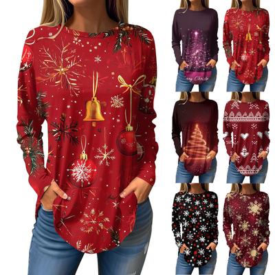 Women's Loose Round Neck Christmas Print Long Sleeve T-Shirt Top Pullover