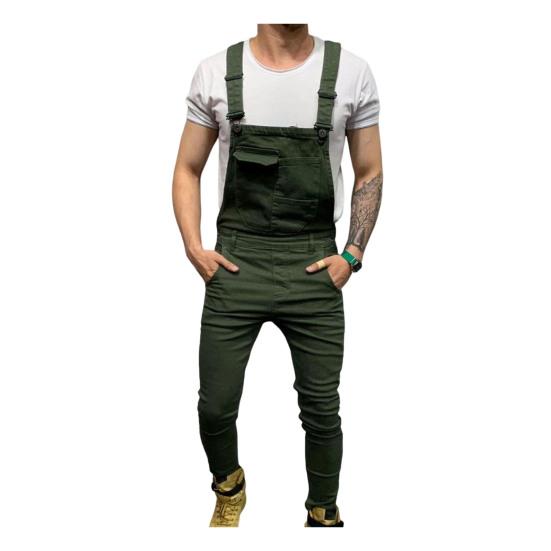 Men Jumpsuit Solid Color Multi Pockets Overalls Full Length Mid Rise Cargo