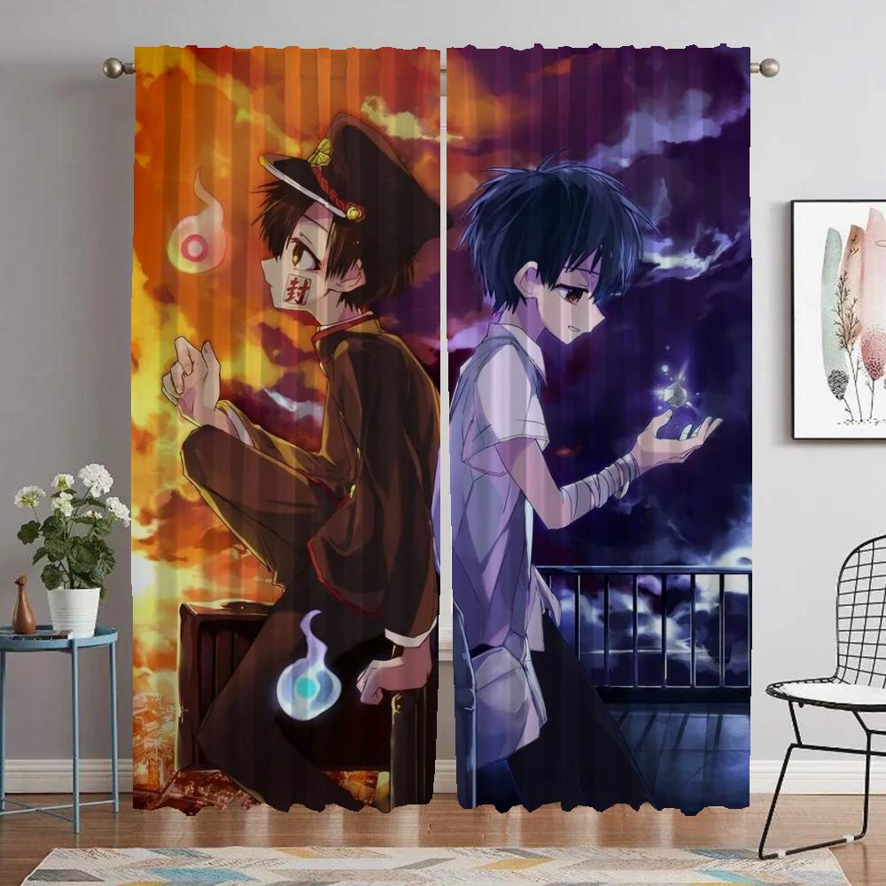 Hanako Kun Curtains for Bedroom Elegant Room Curtains 2 Pieces Window Curtain Shades Halloween Decoration Partition Living Child