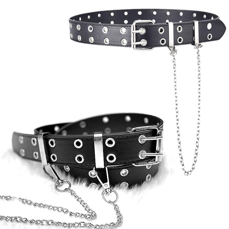 Women Gothic Punk Waist Belt Alloy Chain Design Silver Pin Buckle White Black Blue Waistband Jeans Skirt Waist Belt Girls Gift