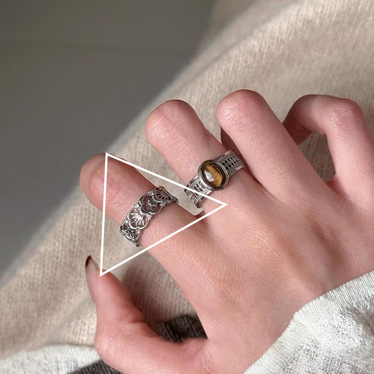 

PANJBJ 925 Sterling Silver Tiger s Eye Rings for Women Vintage Openwork Carved Design Retro Jewelry Gift Prevent Allergy