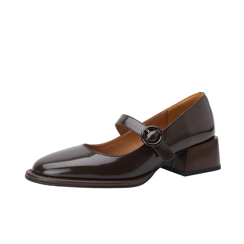 

Fashion New 2025 Split Leather Mary Jane Women s Shoes Buckle Shallow Heel Pumps Spring/Autumn Square Toe Shoes Woman Zapatos De Mujer 34