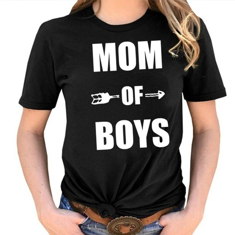 

Летняя новая хлопковая футболка с короткими рукавами MOM OF BOYS Letters Женская футболка с принтом Подарок ко Дню матери