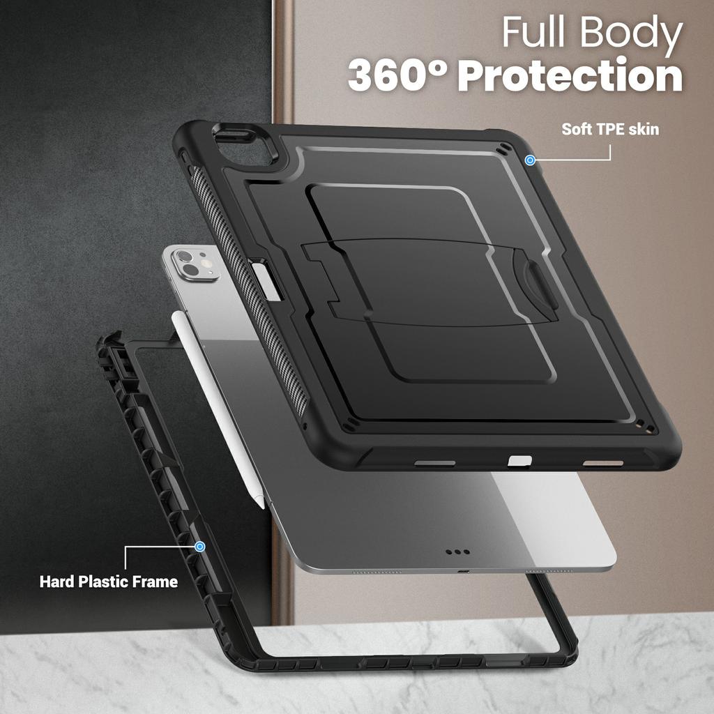 For iPad Pro 13 (2024) Case PC+TPE Tablet Cover with Hidden Zinc Alloy Kickstand