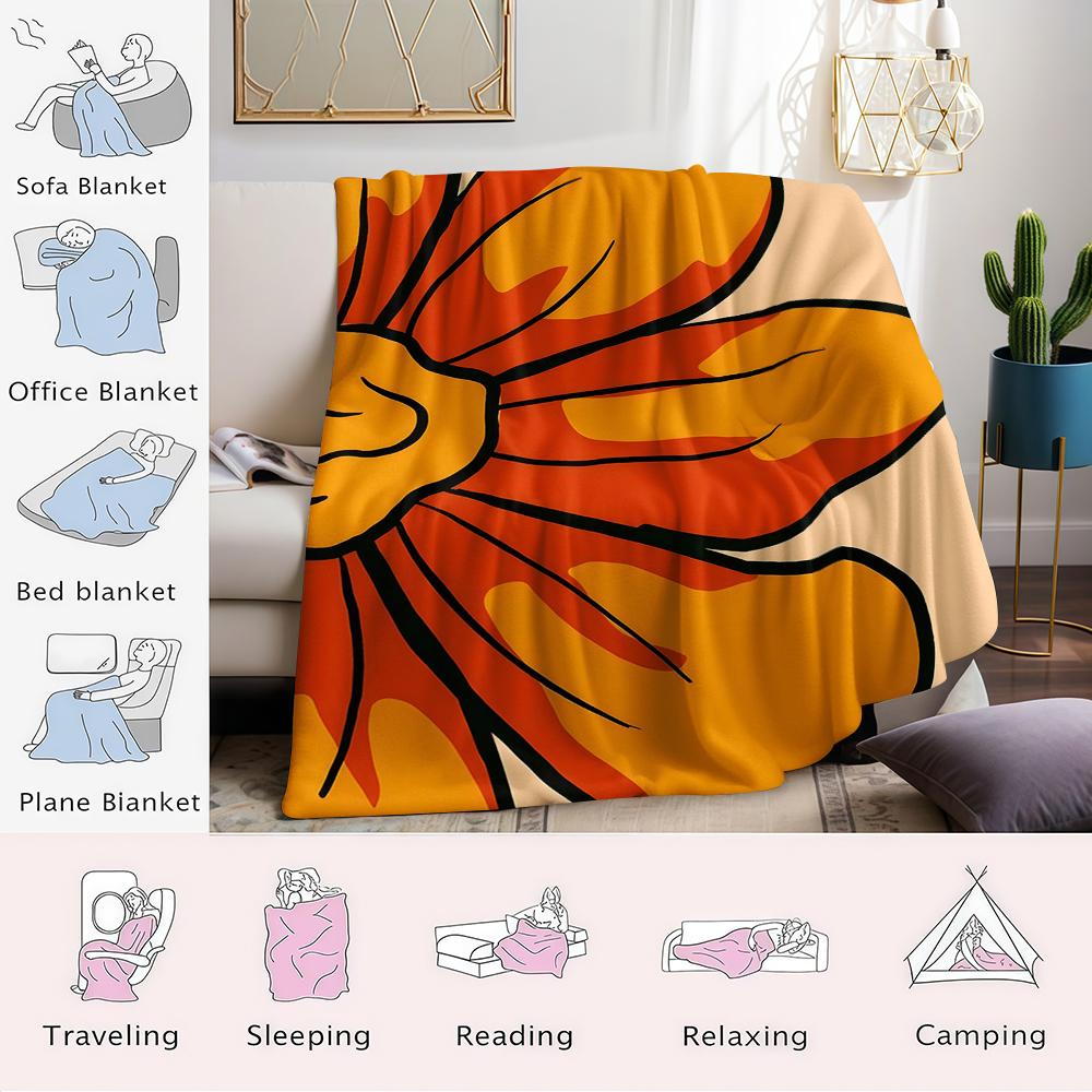 Kräftige Orangefarbene Blume Flanelldecke Warm Weich Halloween Weihnachten Sofa Warm Gemütlich Dekoratives Dekor Geschenk Für Alle Jahreszeiten