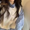 Women Knitted Vest Round Neck Sleeveless Button-down Thick Elastic Pure Color Brushed Texture Loose Sweater Coat for Spring Autumn Winter