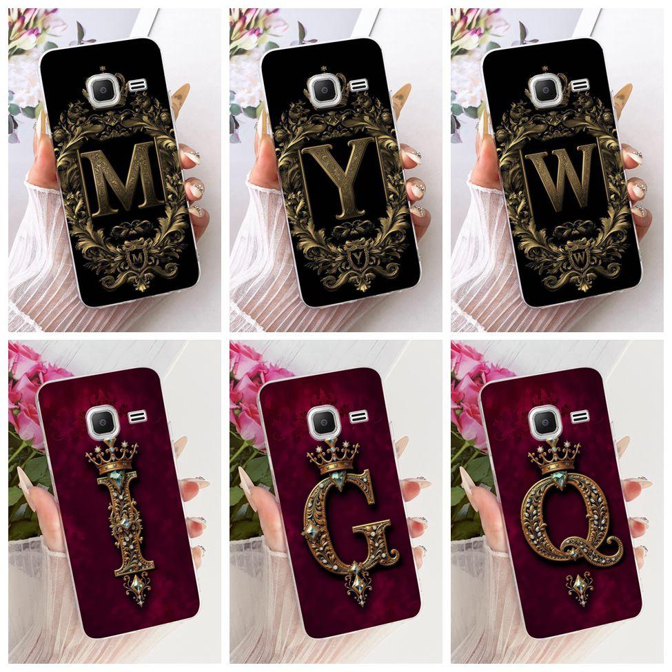 Clear For Samsung J1 mini Case Cover Luxury Crown A-Z Letter 2D Painted Soft Casing For Samsung Galaxy J1 mini SM-J105B SM-J105H