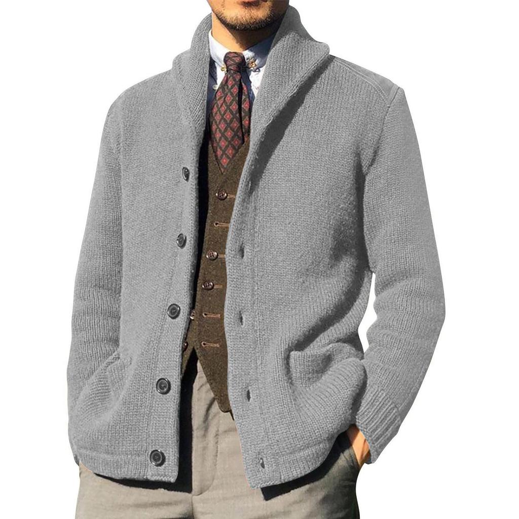 Men's Solid Color Long Sleeve Knit Cardigan - 2025 Autumn/Winter Collection