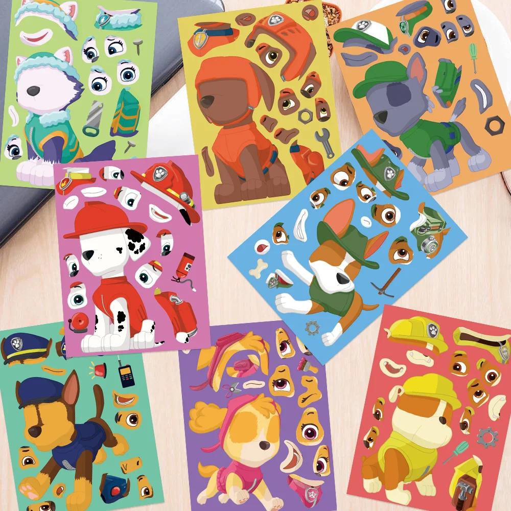 8/16/48Sheets Cartoon Dogs Chase Skye Puzzle Stickers Funny Make-a-Face Decals Assemble Jigsaw Children Christmas Gift Toy