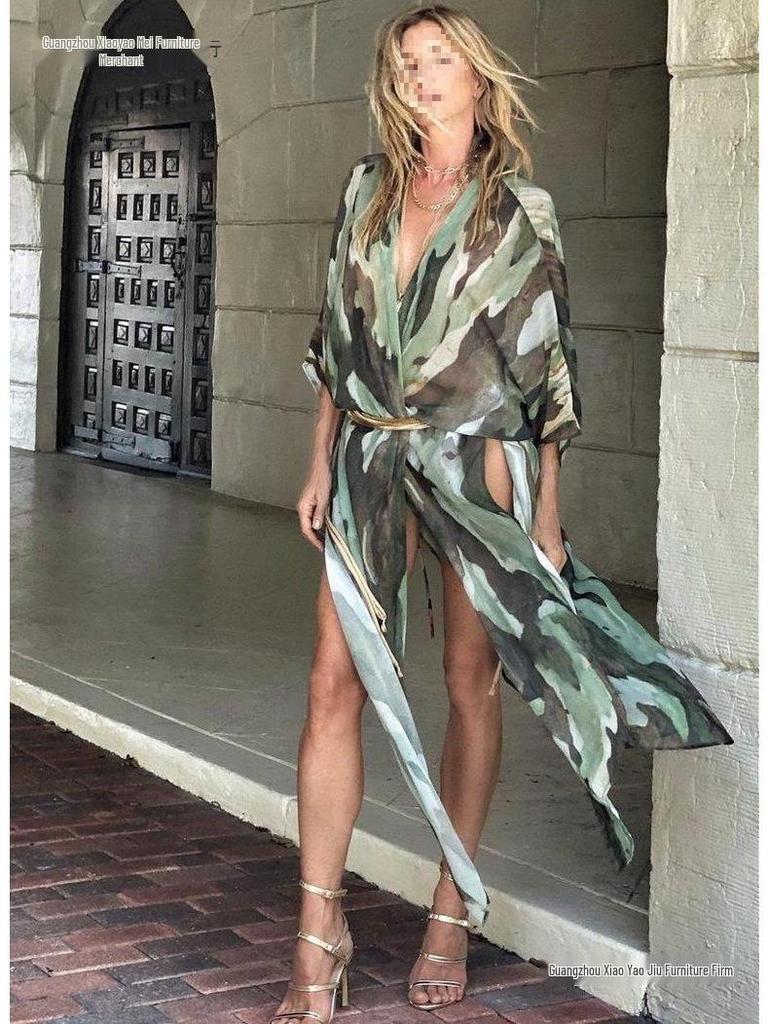 2026 Summer Plus Size Beach Chiffon Cardigan for Women - Printed, Sun Protection, Loose Fit for Vacation