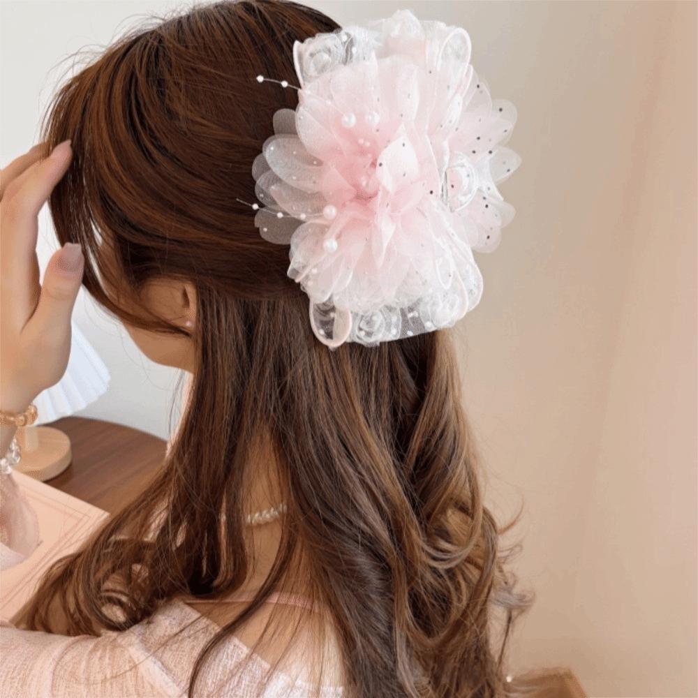 

Trendy Sweet Rose Flower Hair Claw Elegant Large Size Beaded Tassel Jaw Clips Shark Clip Volumizing Hair Accessories Women