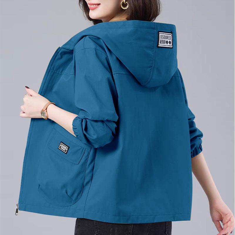 Spring Autumn Hooded Windbreaker Women Korean Casual Mid-Length Zipper Coat Female Casual Outerwear Loose Jacket