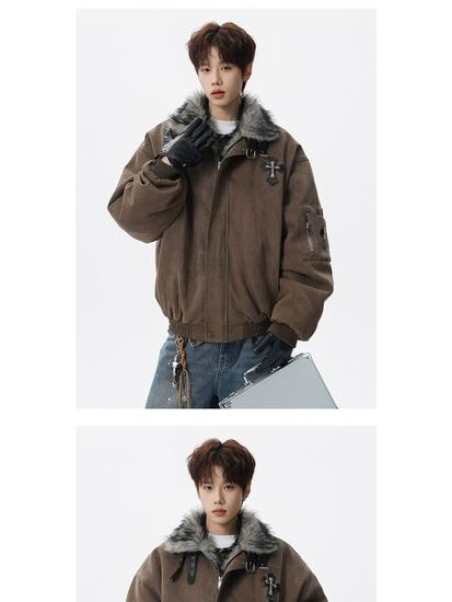 Men's Retro American Style Fur Collar Thickened Winter Jacket