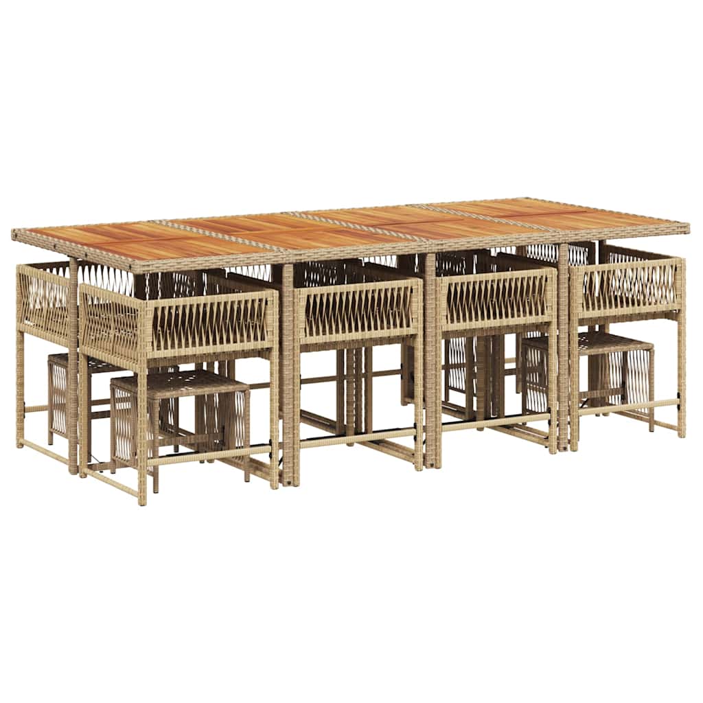 13 Piece Outdoor Dining Set with Beige Cushions Poly Rattan
