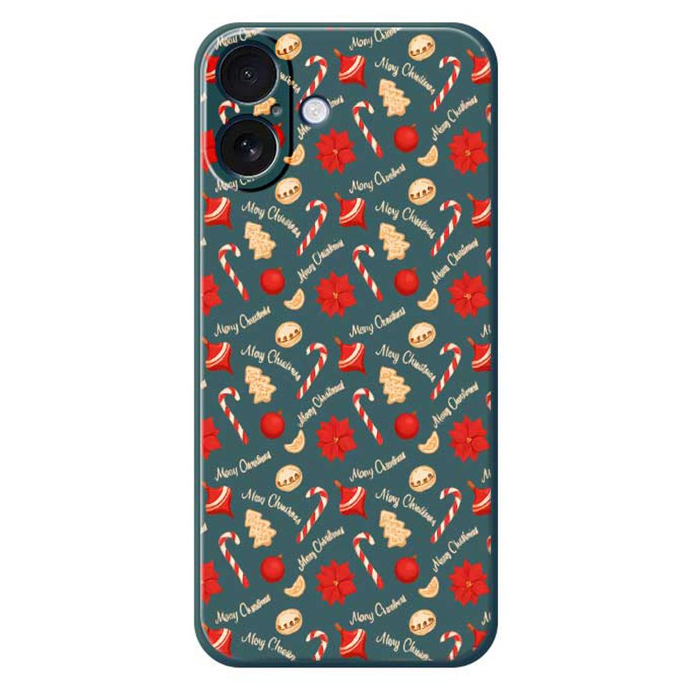 

For iPhone 17 Case Christmas Candy Pattern Printing Straight Edge TPU Phone Back Cover Green