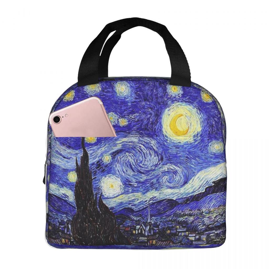 A Starry Night Van Gogh Mountain Inspiration Insulated Lunch Bag for Women Children Portable Food Boxes Thermal Lunch Box Tote