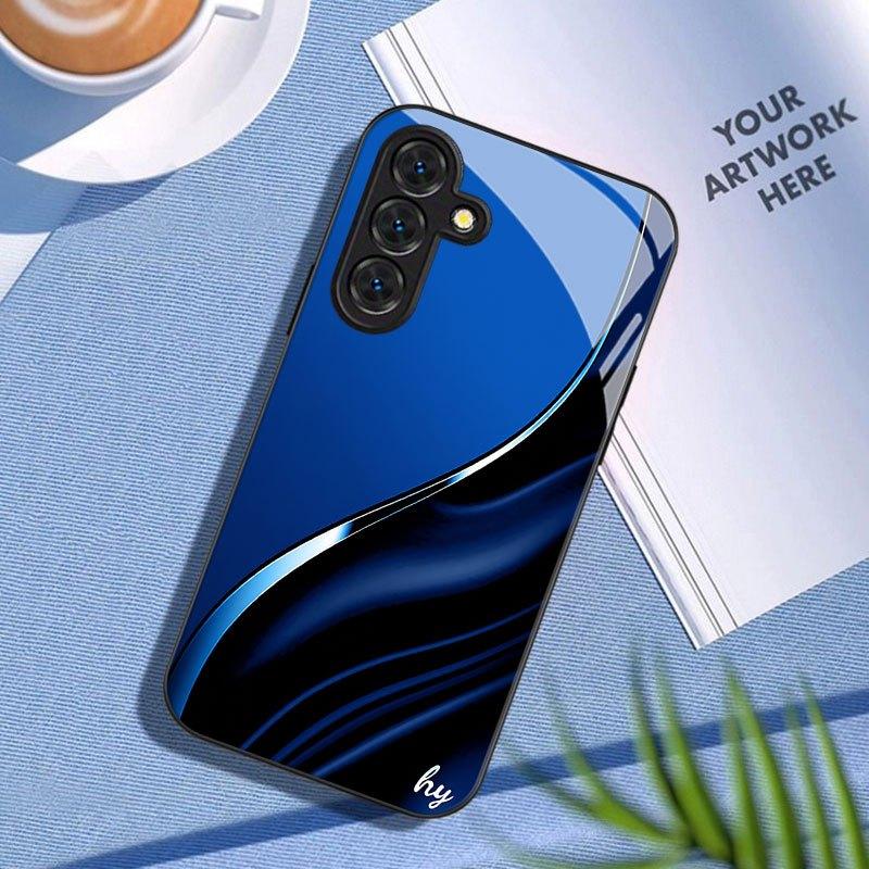 Blauer Farbverlauf Linien Handyhülle Glas Handyhülle für Samsung Galaxy S26 S25 S24 S23 S22 S21 FE Ultra Plus Herrenstil Business
