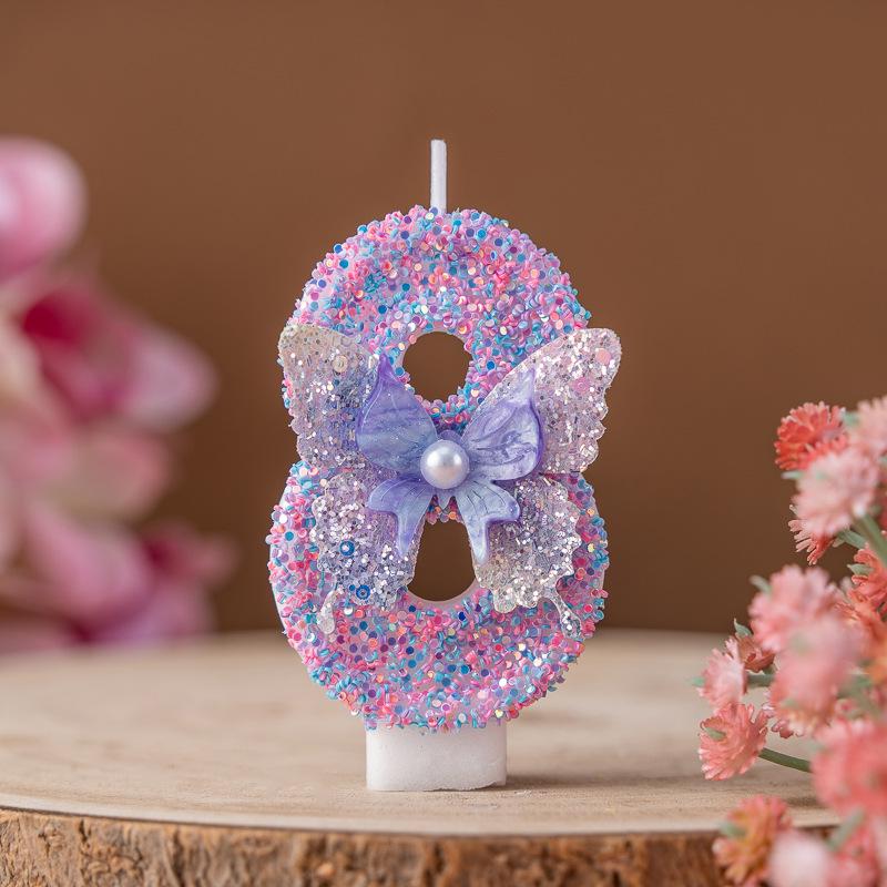 Purple Butterfly Digital Candle 0-9 Birthday Cake Ornament