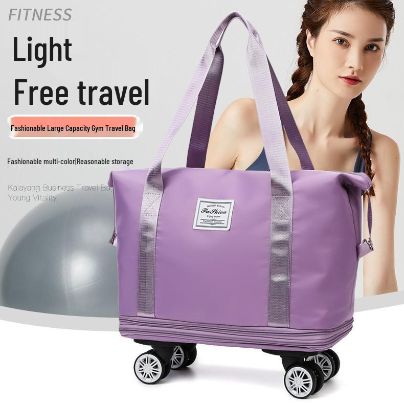 Extra-Large Expandable Travel Duffel with Wheels: Wet/Dry Separation, Lightweight & Practical for Prenatal Storage & Business Trips.