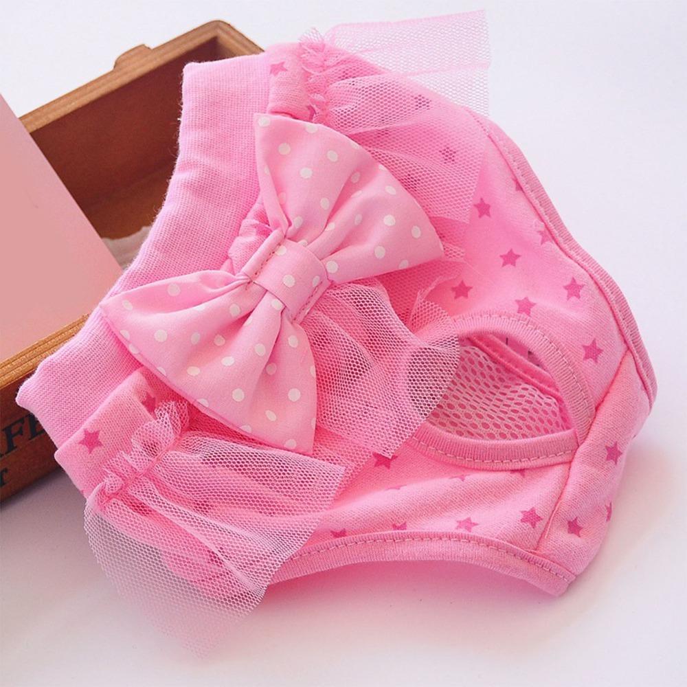 Pink Tone Pet Sanitary Pant Bow Decor Pet Short Pant Dog Physiological Pant  Dog Estrus Care